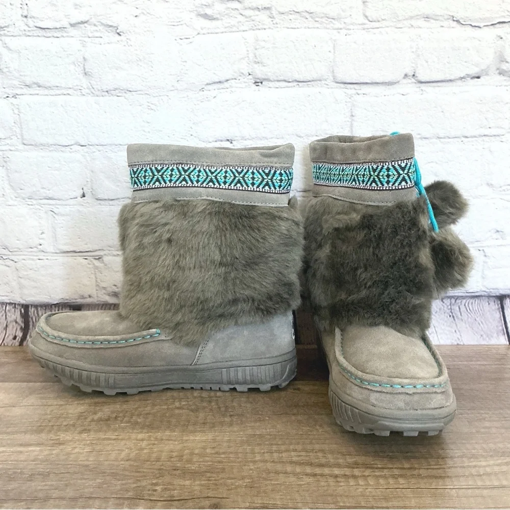 New Bearpaw Gray Fur Boots Hope Youth Size 5